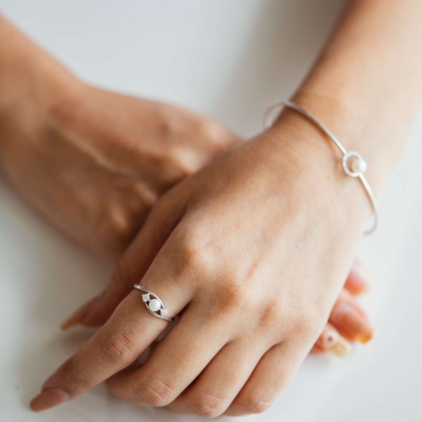 Halo Pearl and 92.5 Silver Kada/Bracelet