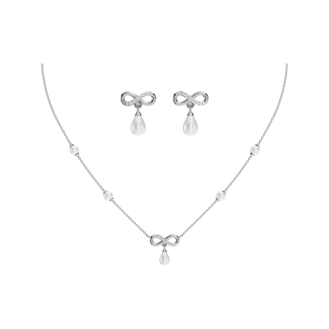 Infinity Freshwater Pearl & 92.5 Silver Necklace Set