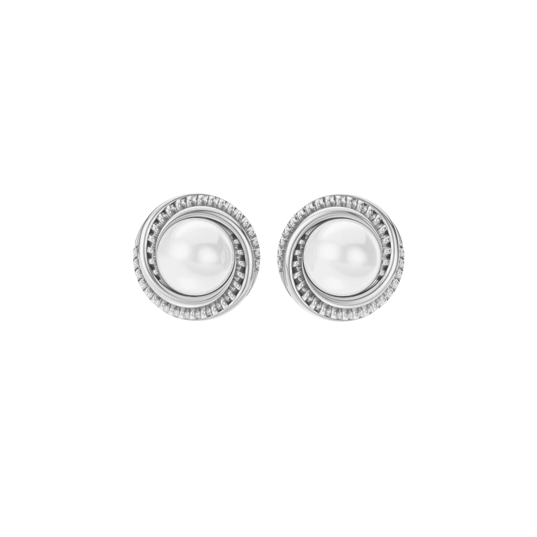 Ripple Circle Pearl & 92.5 Silver Studs Earrings