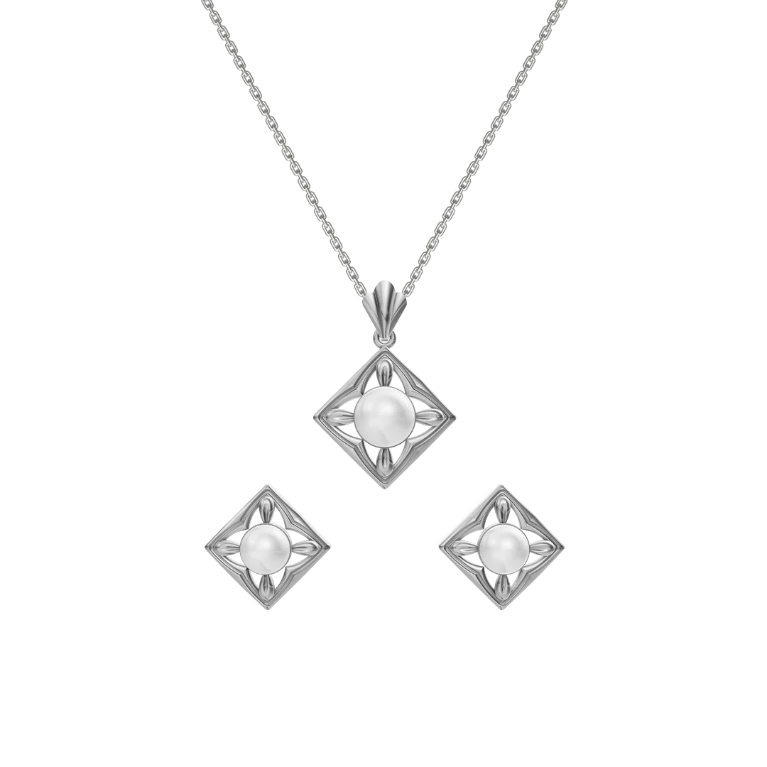 Squaera Freshwater Pearl & 92.5 Silver Pendant Set