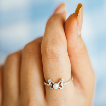 Flutter Pearl &  92.5 Silver Finger Ring