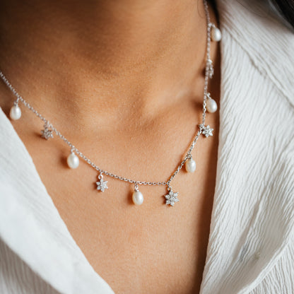 Signature Drop Pearls & 92.5 Silver Charms Necklace