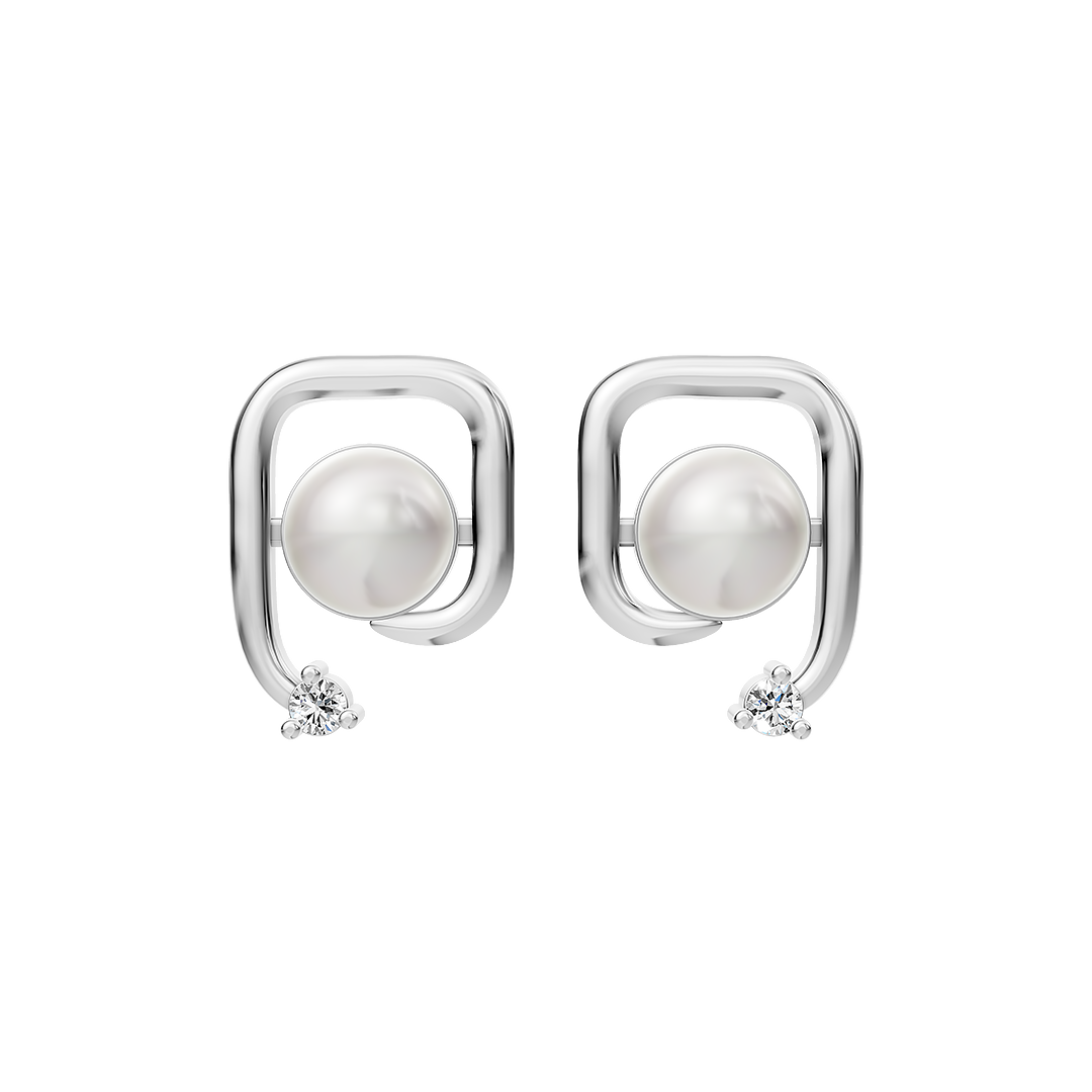 Arosqure Pearl & 92.5 Silver Studs Earrings