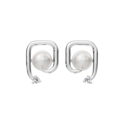 Arosqure Pearl & 92.5 Silver Studs Earrings