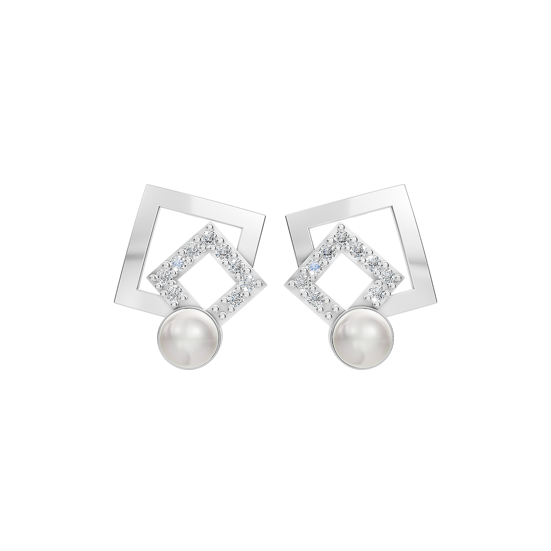 Grid-light Pearl & 92.5 Silver Studs Earrings