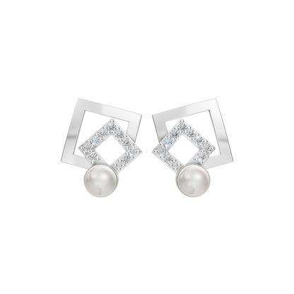 Grid-light Pearl & 92.5 Silver Studs Earrings
