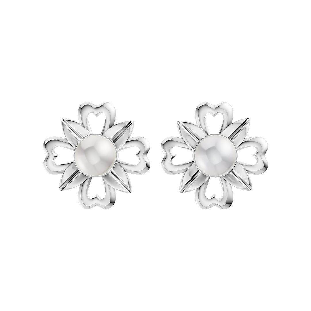 Fleur Pearl & 92.5 Silver Stud Earrings