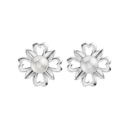Fleur Pearl & 92.5 Silver Stud Earrings