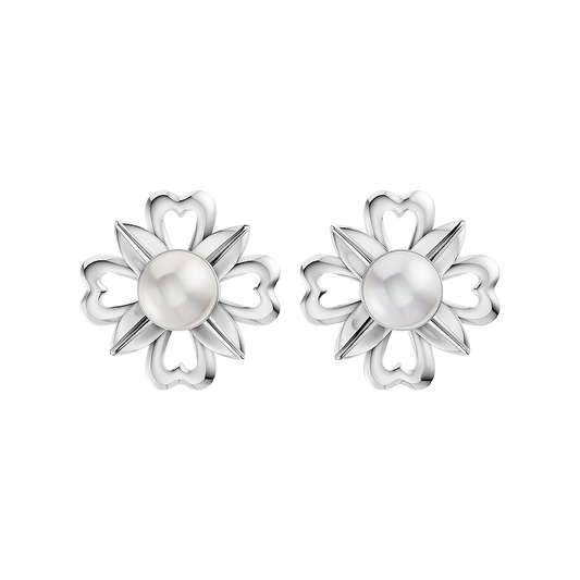 Fleur Pearl & 92.5 Silver Stud Earrings