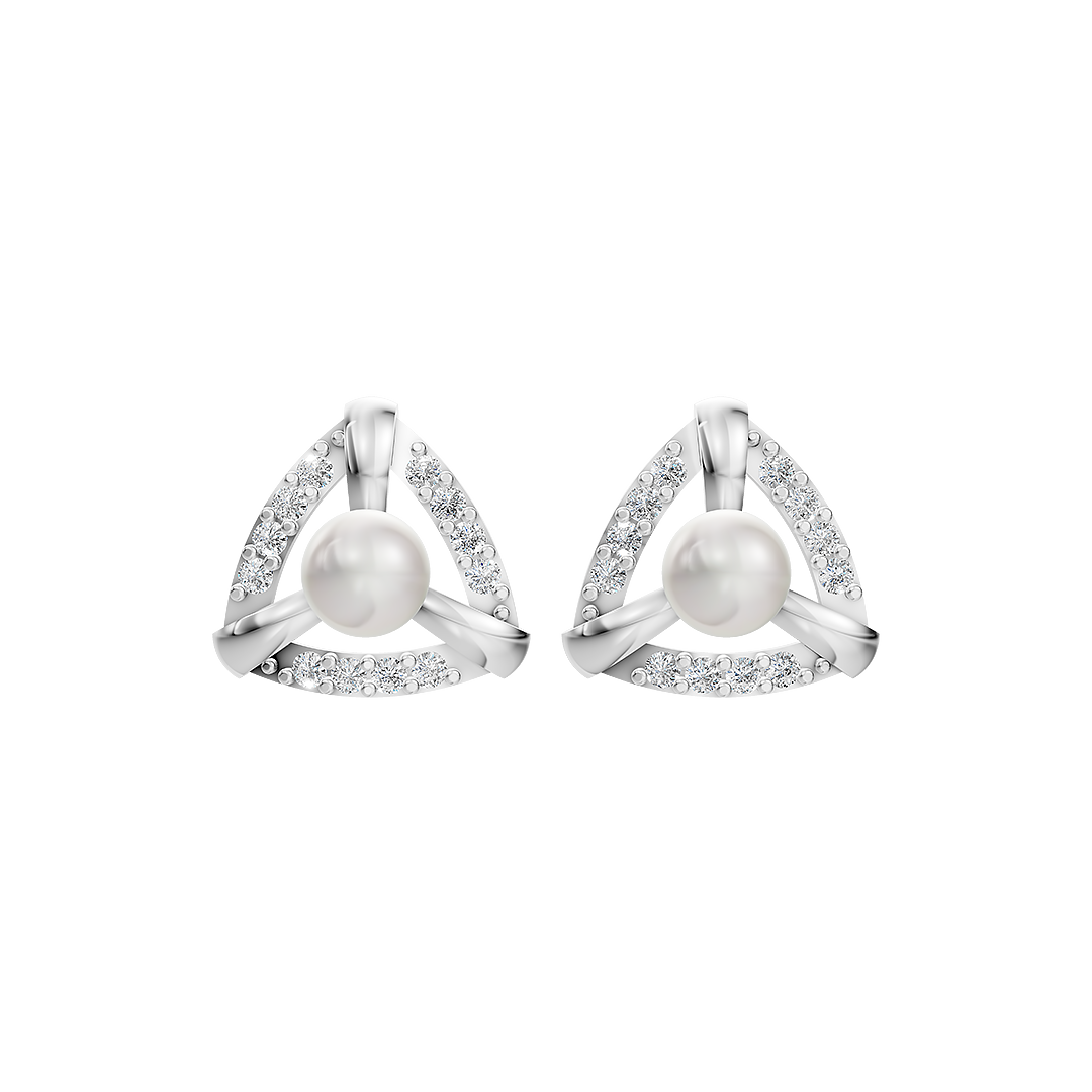 Trinity Pearl & 92.5 Silver Stud Earrings
