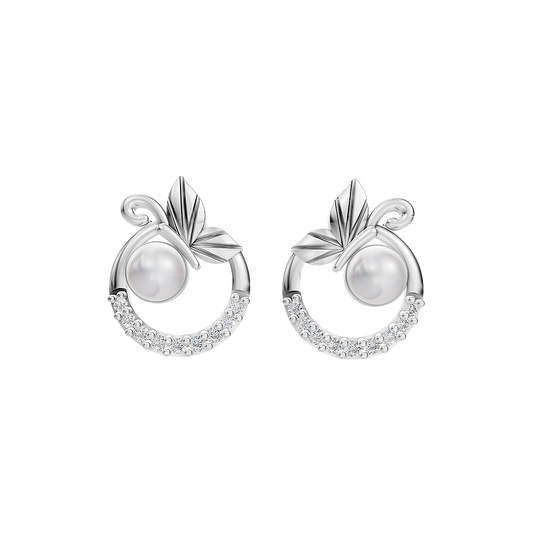 Glofly Pearl & 92.5 Silver Halo Earrings