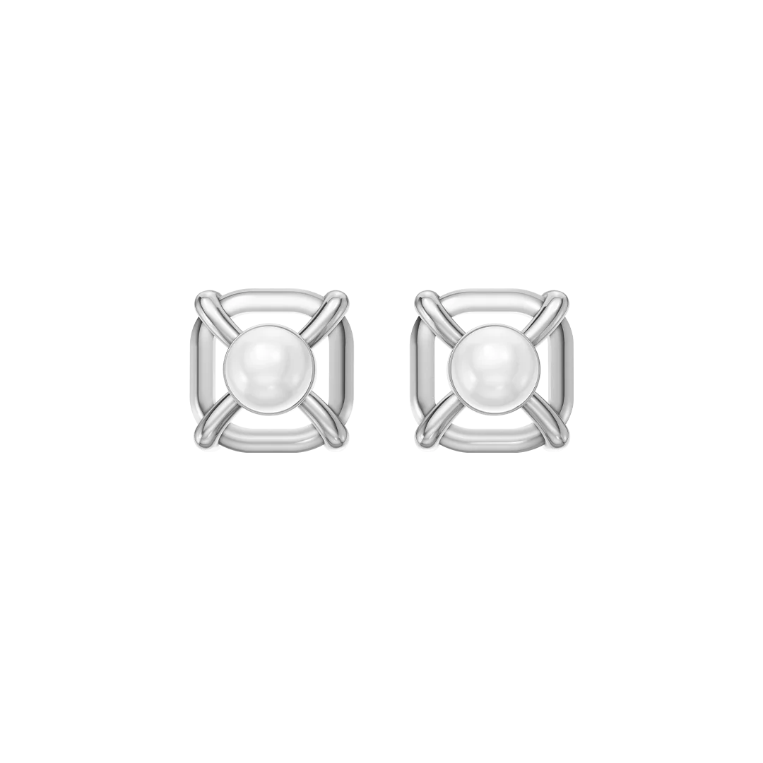 Quadra Pearl & 92.5 Silver Studs Earrings