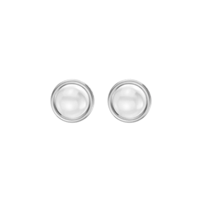 Pair of silver earrings with round studs on a white background