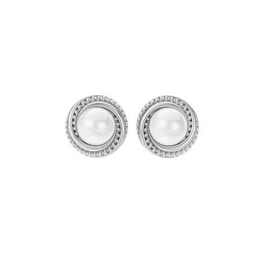 Ripple Circle Pearl & 92.5 Silver Studs Earrings