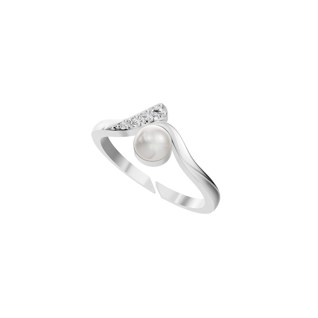 Elegant V Pearl & Silver Finger Ring