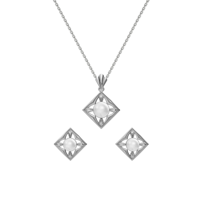 Squaera Freshwater Pearl & 92.5 Silver Pendant Set